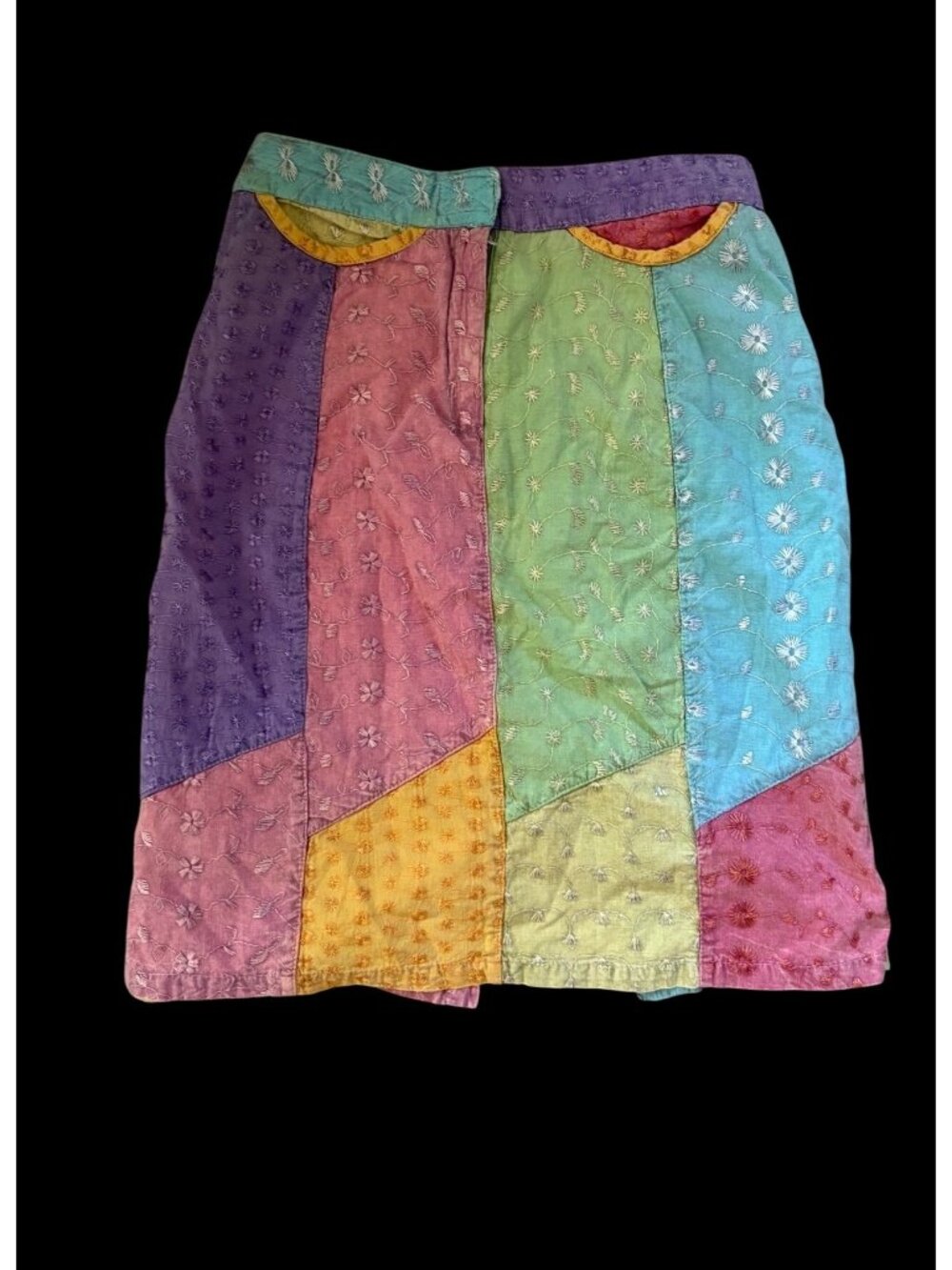 Vintage Sacred Threads Patchwork Embroidered Color block skirt Boho